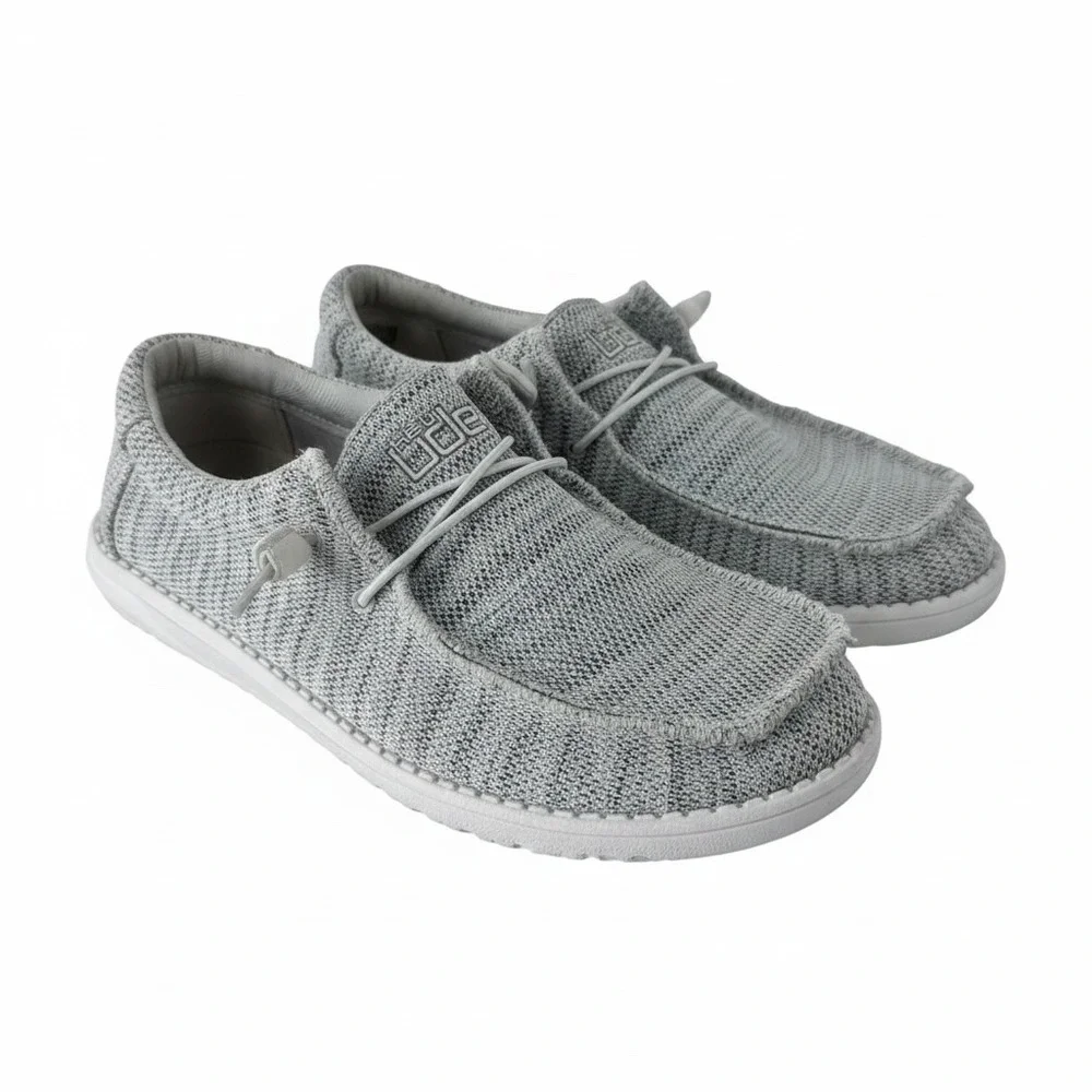 Hey Dude Wally Sox Mens 8 Light Grey Knit Slip On Moccasin Loafers 110060156